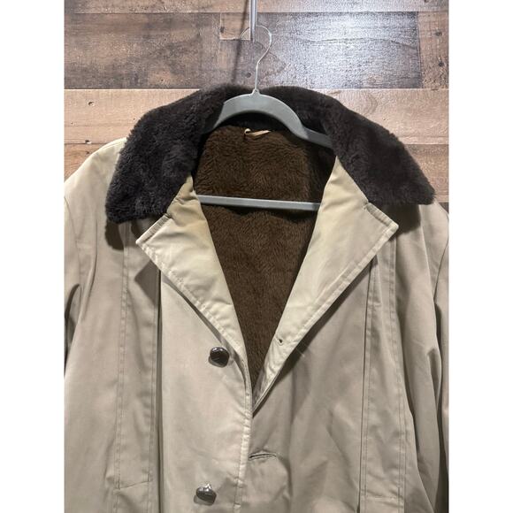 Beige- Canvas Coat with Brown Collar & Belt- Size Approx M/L Women - Picture 2 of 8